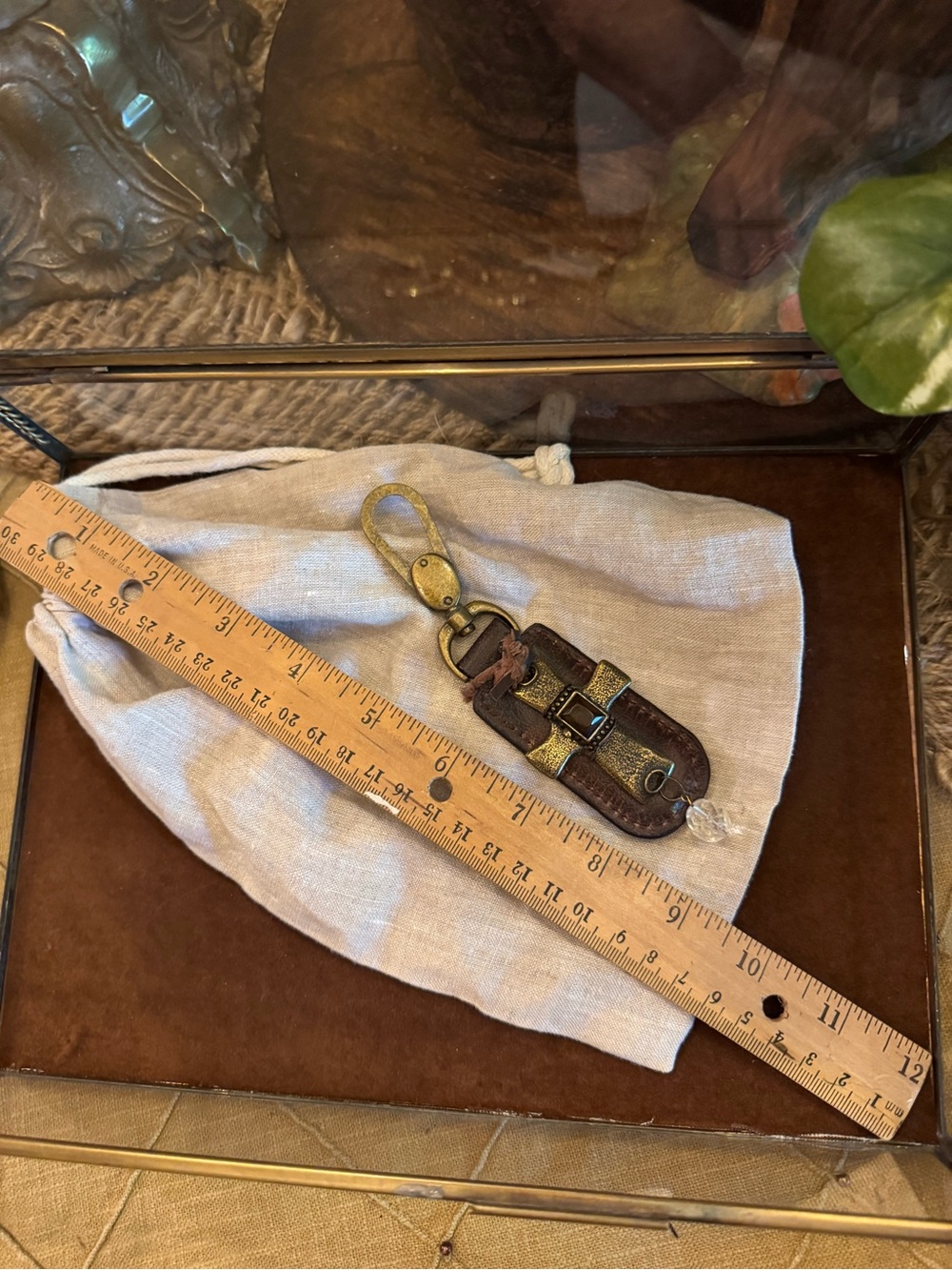 Leather Key Fob with Antique Brass Hardware - Brown